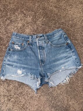 Levi's Light Blue Distressed High-Rise Jean Shorts
